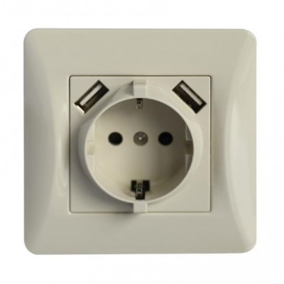 Πρίζα Σούκο με 2 θύρες USB Μπεζ 16A Lineme H-Series 50-00133-30